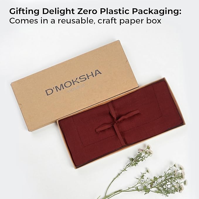 D'Moksha Homes Linen Dark Red Table Runner 90 Inches Long - Classic Hemstitch 100% Pure Linen Dining Table Runner 14 x 90 Inch for Winter, Christmas, Holiday, New Year