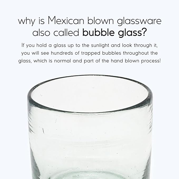 MexHandcraft Clear Blown 8 oz DOF Rocks Glasses (set of 6) Mexican Handmade Glassware, Recycled Glass, Lead-free, Toxin-Free (DOF Rocks)