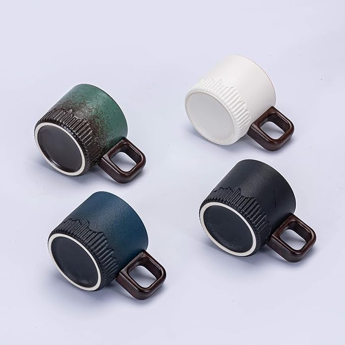 Zurucily Espresso Cups Set of 2, 2 oz Ceramic Espresso Cups, Demitasse Cups for Tea or Coffee (Black)