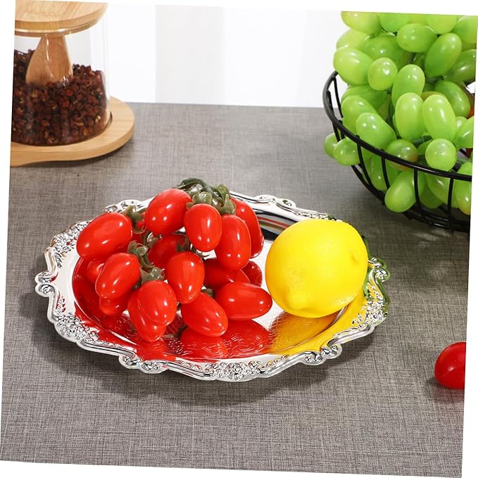 Healifty Vintage Iron Trinket Dish Serving Tray Silver Decorative Dessert Platter for Weddings Dining and Jewelry Storage Multifunctional Party Display