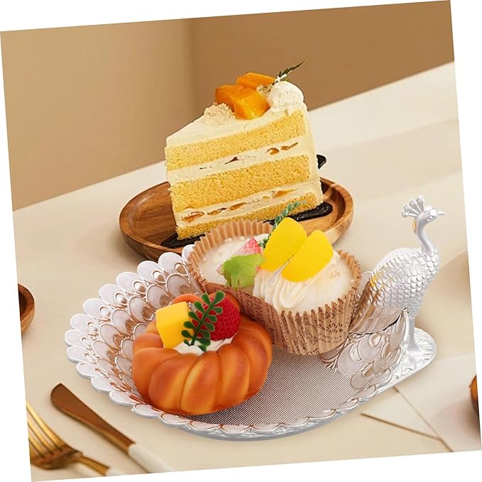GLEAVI Delicate Peacock-theme Serving Tray for Parties Elegant Metal Fruit Platter and Snack Holder Decorative Storage for Candies and Nuts Versatile Use Living Rooms and Dining Areas