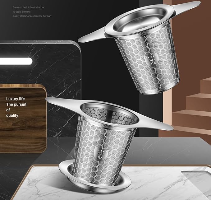 2 Pack Stainless Steel Tea Infuser, SUS 316 Grade Strainers Fine Mesh, Hexagonal Mesh Pattern With Wide Rim Loose Leaf Tea Steeper