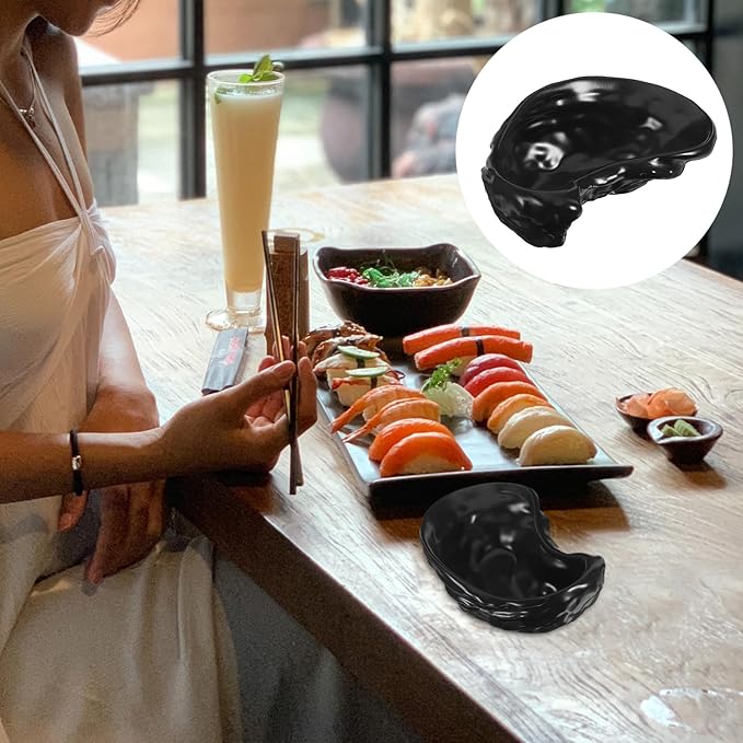 Luxshiny Ceramic Oyster Shell Plate Matte Black, Food-grade Ceramic Appetizer Dish for Seafood, Sushi, and Dessert Serving in Home Dining