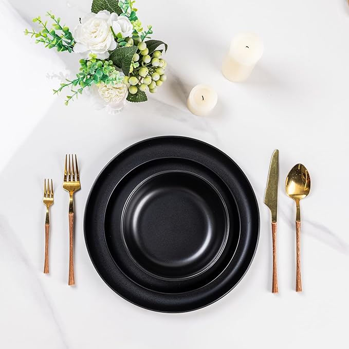 AmorArc Ceramic Dinnerware Sets, Wavy Rim Stoneware Plates and Bowls Sets, Highly Chip and Crack Resistant | Dishwasher & Microwave & Oven Safe Dishes set, Service for 8 (24pc)
