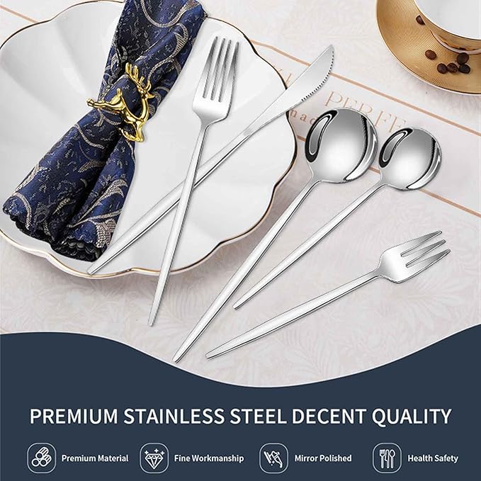 24 PCS Fine Flatware Set, Flatware Serving Set for 6, Utensil Set for Home and Restaurant Include Knives/Forks/Spoons, Dishwasher Safe, for Outdoor Camping Picnic(Size:A,Color:Phantom)