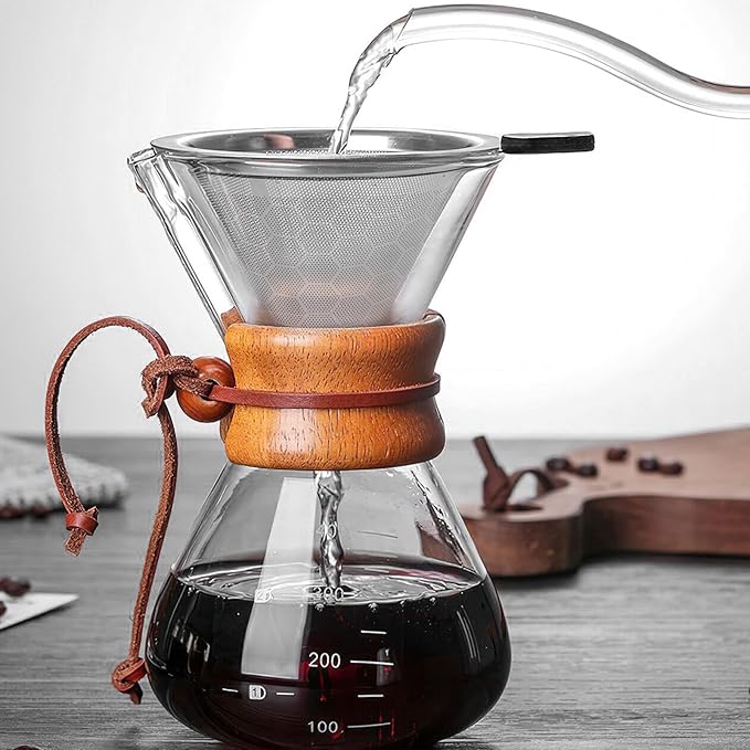 Pour Over Coffee Filter Compatible with Chemex 6/8/10 Cups & Hario V60 02 03, Reusable Stainless Steel Metal Cone Slow Drip Coffee Filter, Coffees Pour Over Dripper Filters