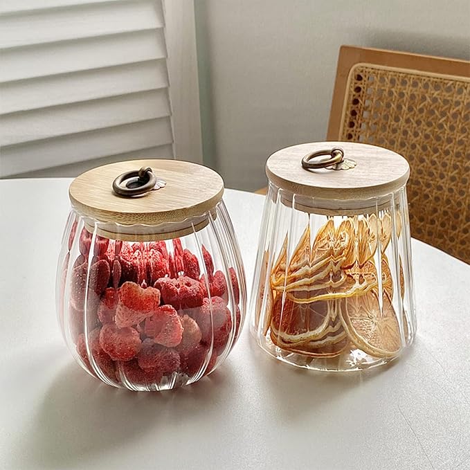 Glass Jars with Bamboo Lids, 23 FL OZ Glass Containers with Airtight Lids for Storage, Large Candy Jars for Coffee Nuts Cookie, Decorative Glass Canister, 780ml Oval