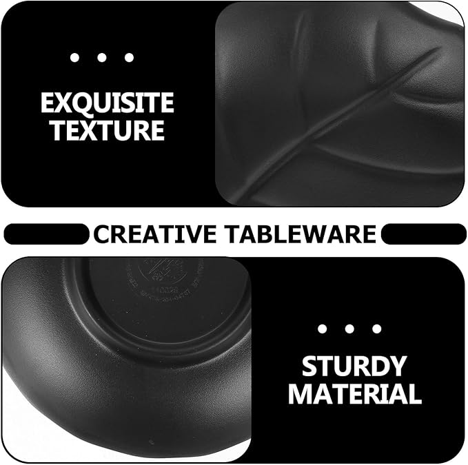 GLEAVI Leaf Pattern Appetizer Plate Black Salad Tray Dessert Plate Ceramic Decorative Kitchen Serveware for Cold Dishes and Party Use