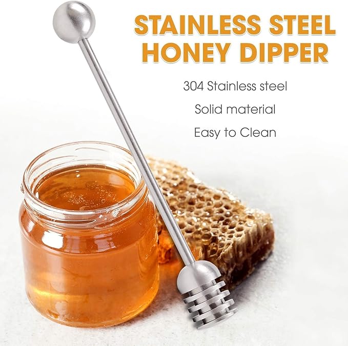 Honey Dipper. Premium 304 Stainless Steel Honey Dipper Set, 6.3 Inch Kitchen Stirrer, 3 Pack Deep-Groove Honeycomb Sticks for Syrup, Molasses, and Sauces, Dishwasher Safe. 3 PCS in One Box.