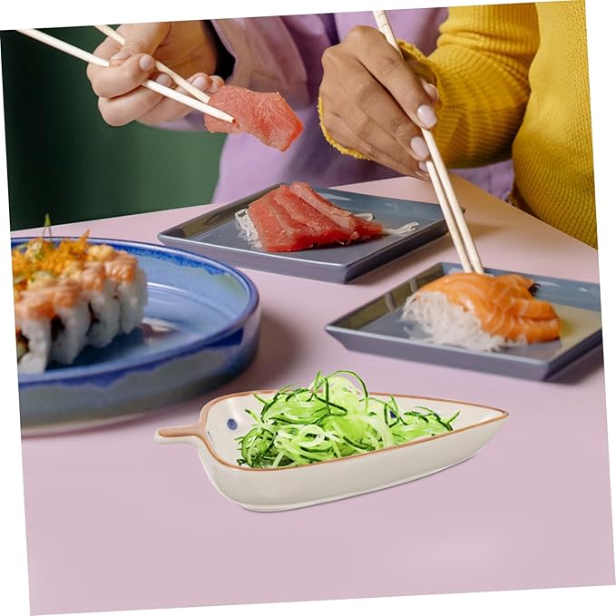 Unomor Ceramic Leaf-shaped Snack Dish for Dipping Sauces Appetizer Plate for Home and Restaurant Use Versatile for Salads and Snacks and -