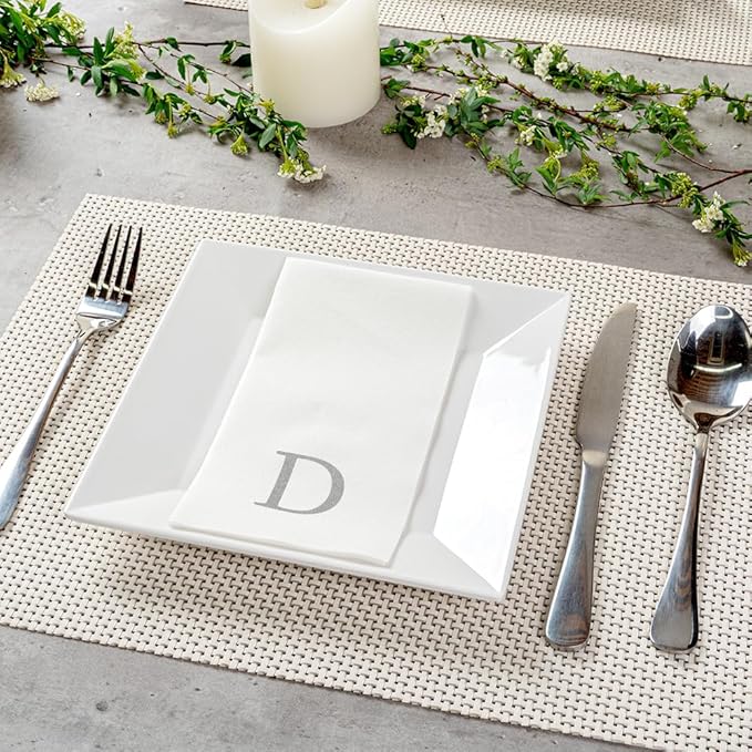 Luxenap 15.8 X 7.9 Inch Linen-Feel Guest Towels, 2000 Lettered Hand Towels - Silver Letter 'D', Sans Serif Font, White Paper Dinner Napkins, airlaid, For Restrooms And Tables - Restaurantware