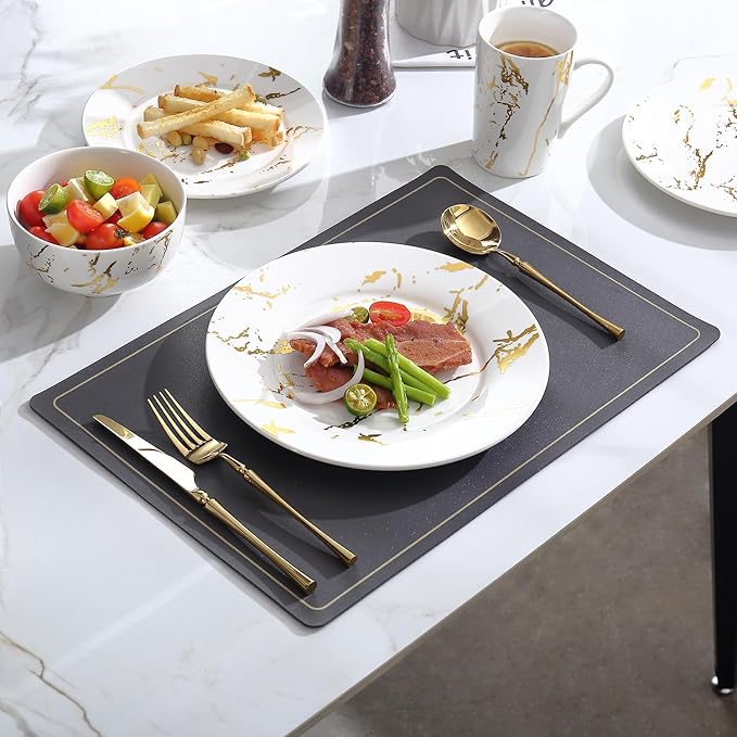 Modern Porcelain 16 Piece White Dinnerware Set,Plates and Bowls Sets,Gold Dish Set for 4,White Dinnerware Set,Dinner Sets with Dinner Plates.