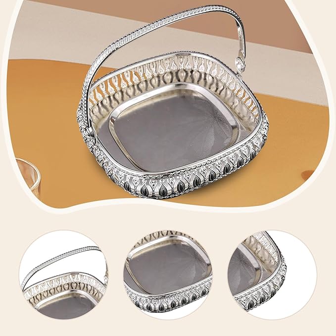 Retro Square Fruit Tray with Handle, Candy Serving Plate, Dry Nut Dish, Snack Dessert Storage Plate, Decorative Fruit Bowl for Parties, Family Gatherings, Bars and Cafes