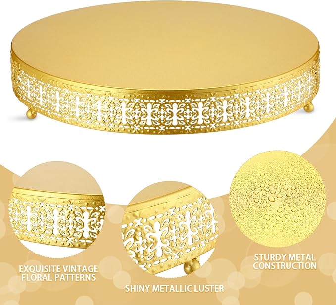 Wenqik Christmas Cake Stand 16 Inch Gold Metal Round Cupcake Dessert Stand with Cake Cutting, Spatula Xmas Cupcake Pastry Display Candy Holder Display for Christmas Wedding Birthday Party