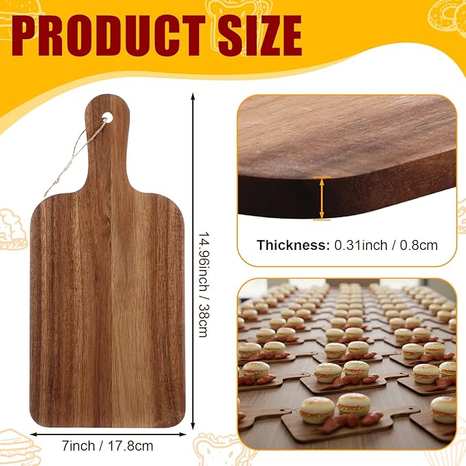 Tanlade 18 Pcs Cutting Board Bulk 15" x 7" Acacia Wood Chopping Board with Handle Wood Charcuterie Plank Engraving Serving Kitchen Planks for Wedding Housewarming Gift