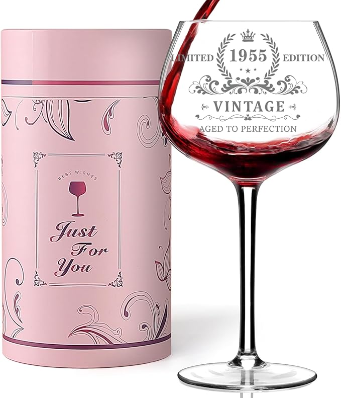 70TH Birthday Gifts for Her, Vintage 1955 Engraved Wine Glass, Unique 70 Year Old Birthday Decorations for Women, Funny 70 Bday Gifts Idea For Friends, Wife, Daughter, Sister (70TH)