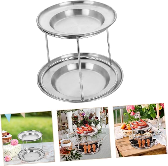 Generic Stainless Steel Seafood Tray Set Cupcake Holder Party Seafood Stand Dessert Holder Appetizer Serving Tray Party Serving Tray Cake Display Stand Silver