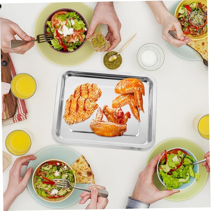 PRETYZOOM Stainless Steel Serving Tray Versatile Baking Pan Portable Dish for Family Dinners Parties Restaurant Use Easy to Clean Store Kitchen Essential