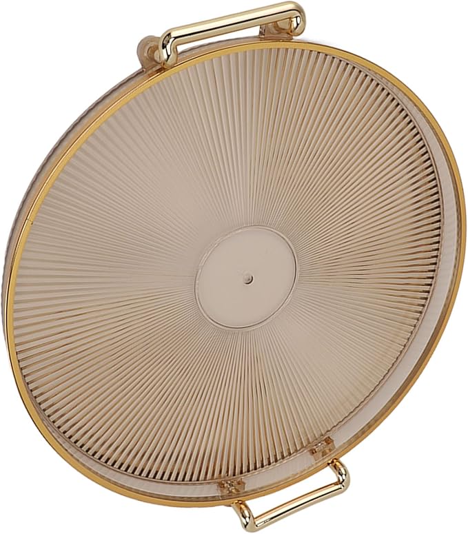 Dioche Elegant Round Serving Tray with Gold Handle and Golden - Multifunctional Display Tray for Fruits, Desserts, Snacks, and Decor (Amber)