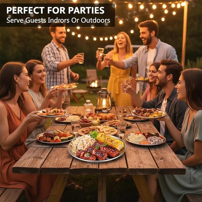 Pizza Pan 12 Inch (30cm) - XAUZIX Stainless Steel Round Serving Tray, Shallow Pizza Plate for Oven Baking, BBQ, Fruits, Party Platters - Dishwasher Safe