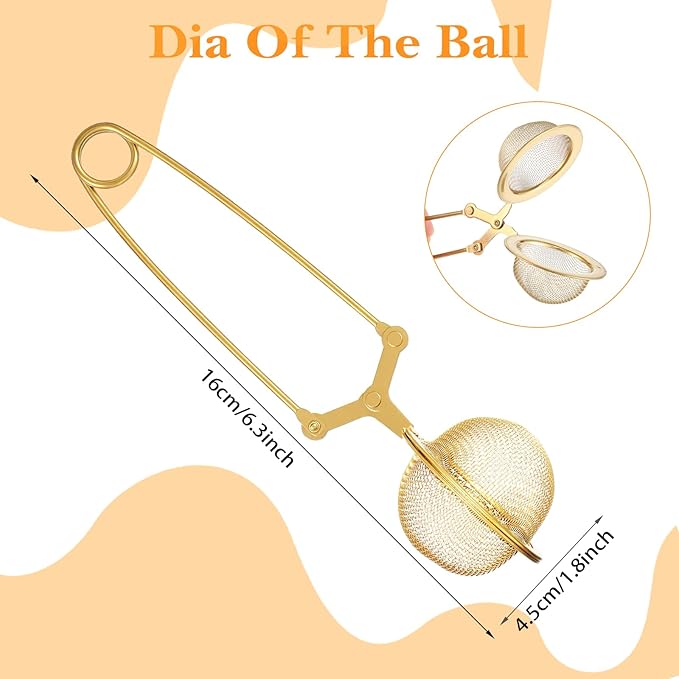 20 Pcs Snap Ball Tea Strainer, Stainless Steel Fine Mesh Tea Strainers Infuser Filter with Handle for Loose Leaf Tea (Gold)