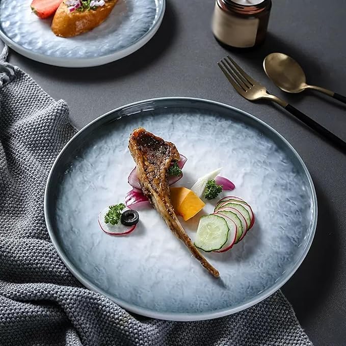 Kitchen Plates Round Fruit Tray Home Gradient Color Steak Plate Spaghetti Plate Flat Plate Multi-purpose Western Dinner Plate Ceramic Tableware 8/10 Inch Restaurant Plates(B,8 inch)