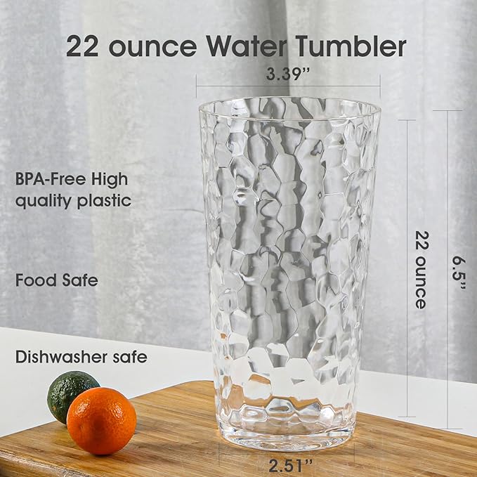 AKMQYM BPA-Free Plastic Tumblers 8 Pack (8x22oz) | Reusable Dishwasher Safe | Stackable Shatterproof Cups | Plastic Drinkware & Drinking Tumblers for Restaurant, Home, Party