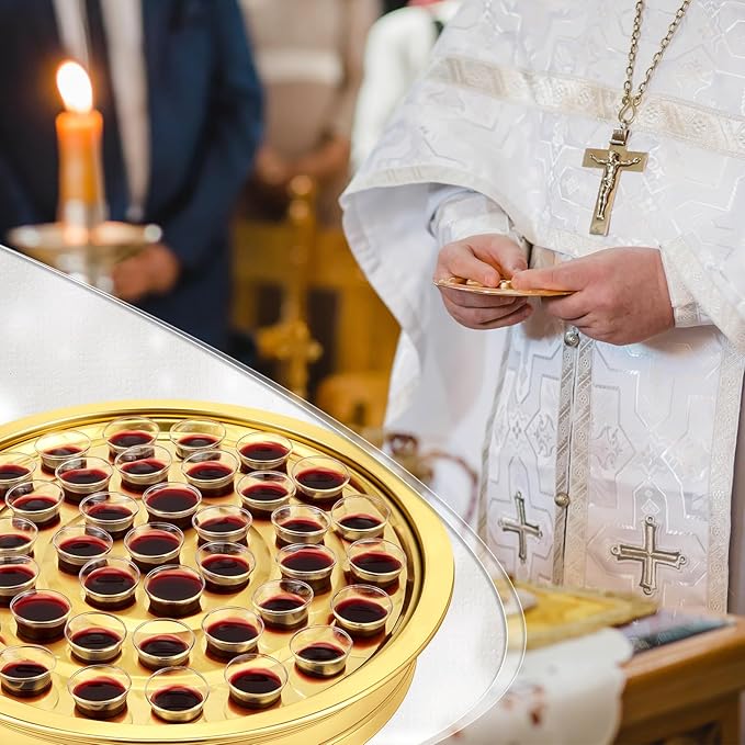 Zhehao 1 Pcs Easter Communion Trays for Churches Set Church Supplies Plates for Church with Disposable Cups (Gold)