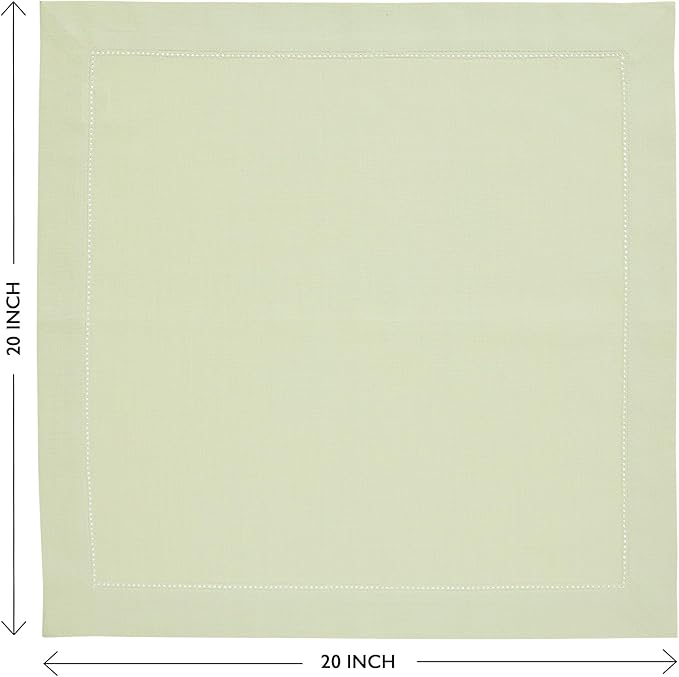 Solino Home Sage Napkins Set of 4 - Cotton Linen Hemstitch Dinner Napkins Cloth 20 x 20 Inch for Spring, Easter, St Patricks Day - Handcrafted and Machine Washable