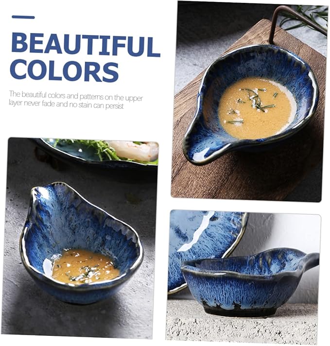 Happyyami Nordic Blue-eating Owl Ceramic Sauce Bowl Multi-function Dipping Plate for Household Kitchen