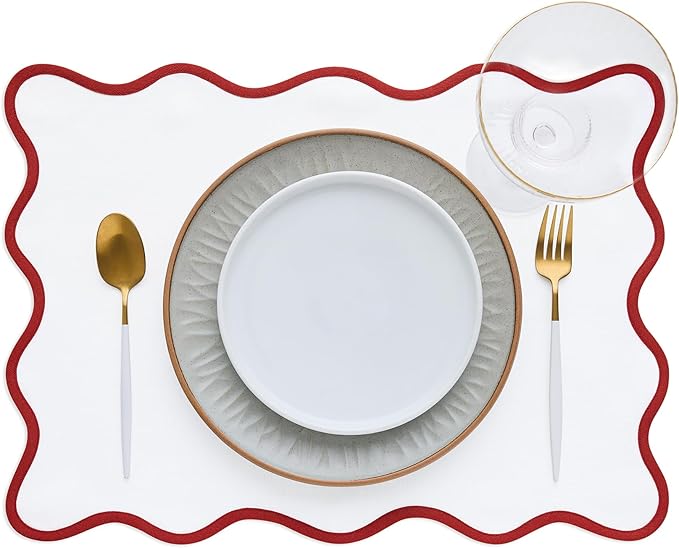 Solino Home Scallop Cloth Placemats Set of 4-100% Pure Linen Christmas White Placemats 14 x 19 Inch - Giselle Scallop Edge, Handcrafted and Machine Washable