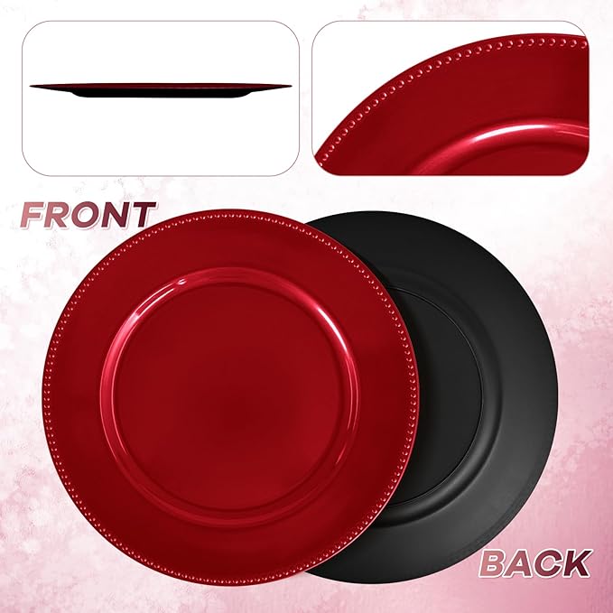 36 Pcs Red Charger Plates Round Charger Plates13 Inch Bulk Wedding Dinner Elegant Reusable Plastic Chargers Plates Wedding Holiday Party Baby Shower Event Decoration (Red)