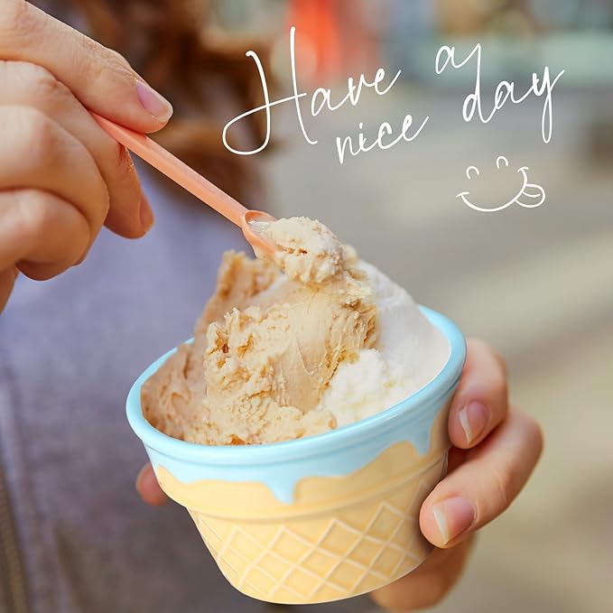 Honeydak 4 Pcs Ice Cream Ceramic Bowls 9 oz Waffle Ice Cream Cups Reusable Sundae Dessert Snack Containers for Christmas Summer Kid Adult Birthday Home Yogurt Soup Bar Party Supplies