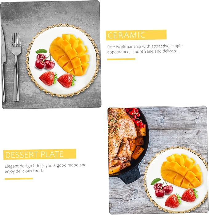 Ceramic Plate Gold Rim Decorative Dinnerware Suitable for Western Food Pasta Steak Pizza Salad Bread