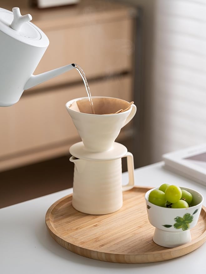 Pour Over Coffee Maker, Ceramic Coffee Maker With 40 pcs Paper Filter,15oz/450ml Pour Over Coffee Dripper (White, V02)