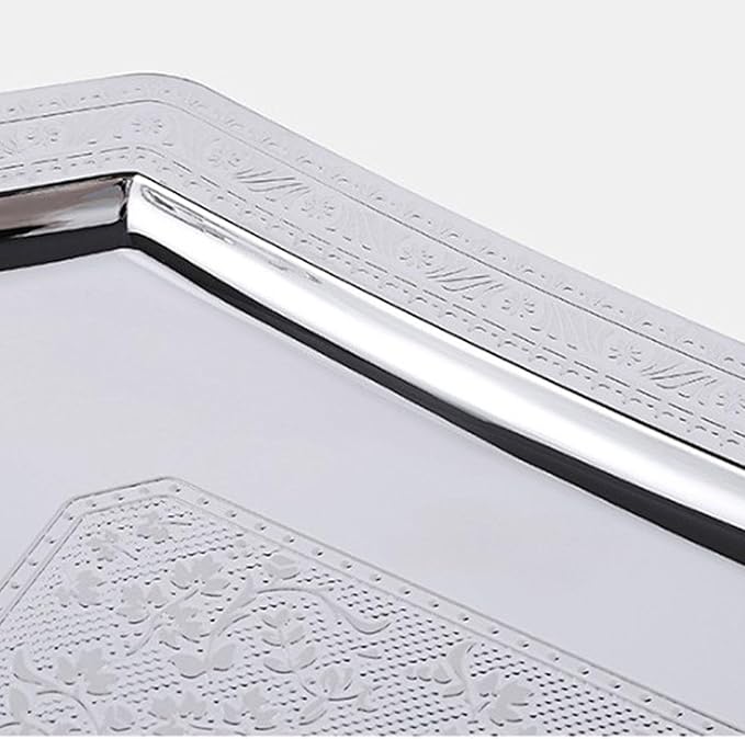 Serving Tray Ornament Stainless Steel Gifts Platter Dinner Tray for Weddings Holiday, Silver