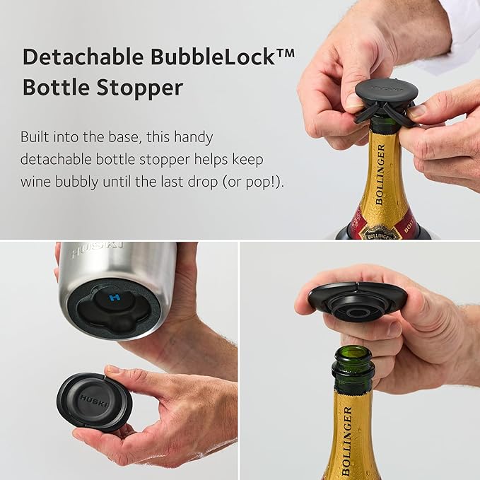 Huski Champagne Chiller | NEW | Award-Winning Iceless Design with Detachable Bottle Stopper | Keeps Wine Cold up to 6 Hours | Fits most 750ml Champagne, Prosecco & Sparkling Wine Bottles (Black)