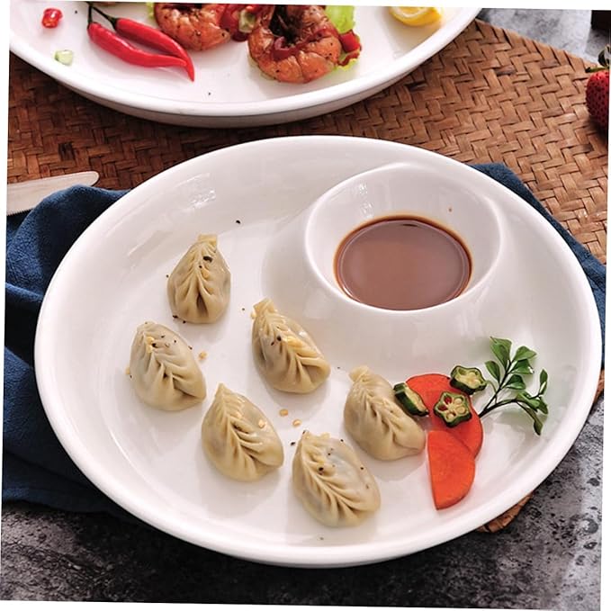 Kichvoe White Ceramic Serving Plate Simple Dessert Dish for Dumplings Sushi and Sauces Home Tableware Easy to Clean Elegant European Style