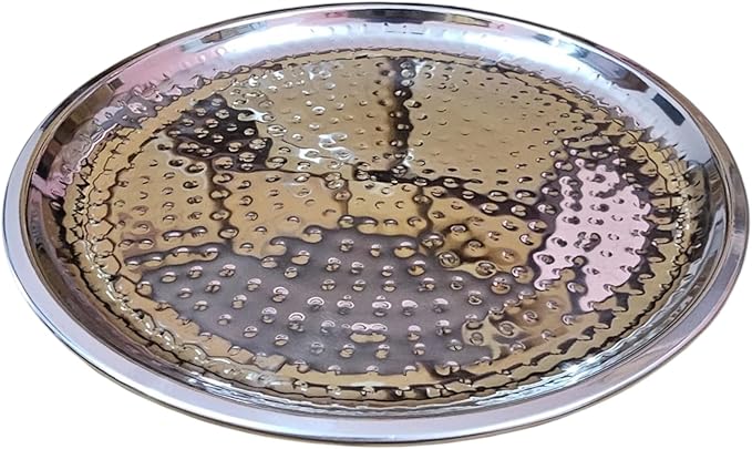 Set of 2 Stainless Steel Hammered Serving Trays – 11.5 Inch Round Platter for Fruit, Snacks, Tea – Mirror Finish, Rust-Proof, Dishwasher Safe – Kitchen & Gifting Tray Set