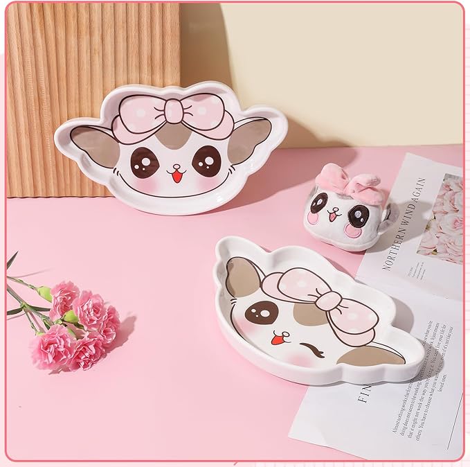 Ceramic Plate Ceramic Dish for Appetizer Snacks Sauce Assorted Color Microwave and Dishwasher Safe (Smile)