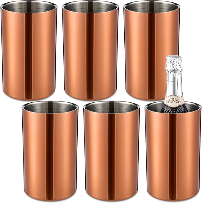 6 Pack Wine Chiller Bucket Wine Bottles Cooler Bulk, Stainless Steel Double Wall Insulated Champagne Ice Bucket for Parties,Fits for 750 ml Bottles (Copper)