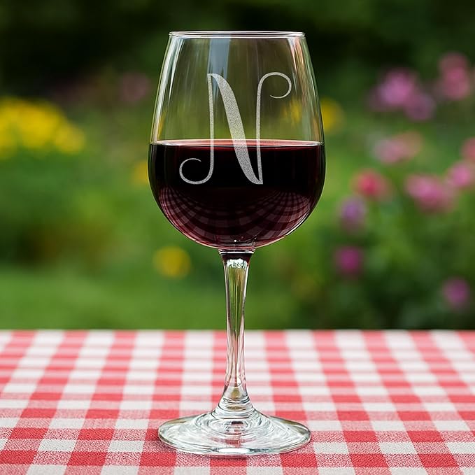 Monogrammed A-Z Wine Gifts for Women - 12.75 oz Engraved Personalized Wine Glass- Funny Wine Lover Monogram Gifts for Women - Unique Wine Glasses Gift Set (N)
