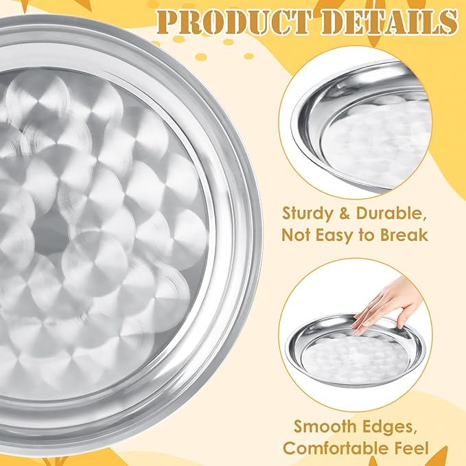 10 PCS Stainless Steel Round Serving Tray, 12 Inch Large Silver Plates Silver Serving Platter, Stainless Steel Silver Tray Decorative, Round Metal Tray for Food, Coffee Table, Party, Club, Home