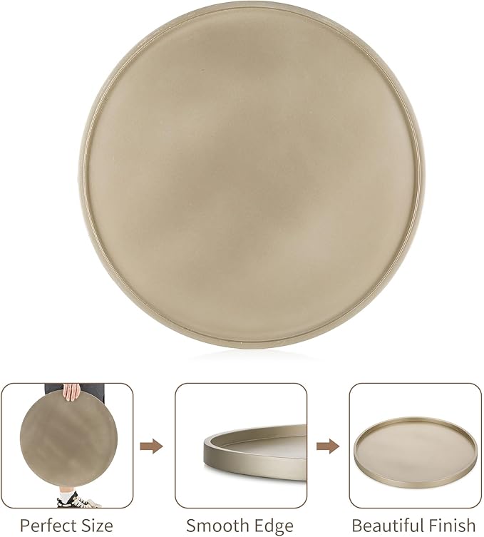 Hanobe Large Ottoman Serving Tray: 18” Gold Round Decorative Coffee Table Trays Wooden Big Circle Farmhouse Centerpiece Home Decor Living Room Organizer
