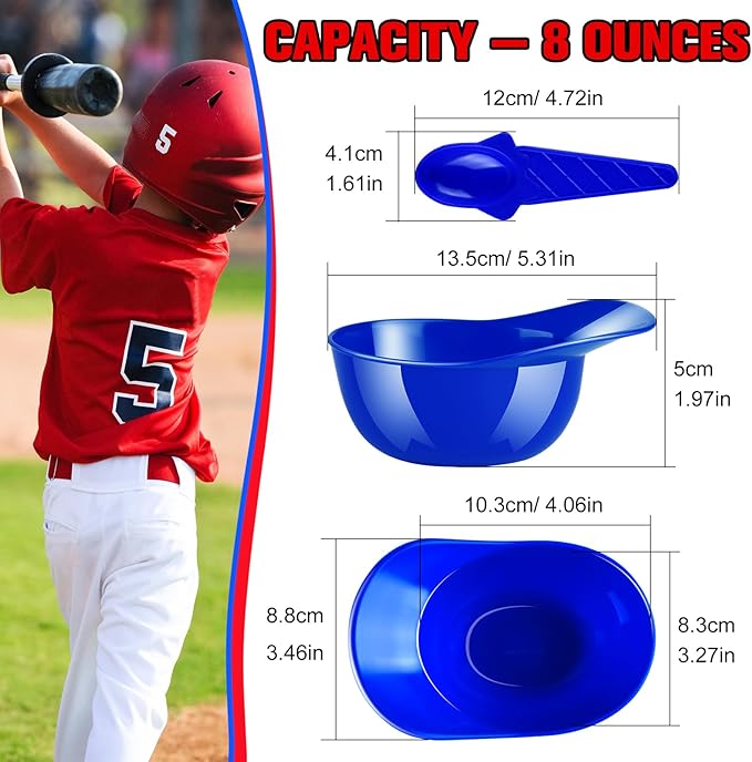 MEEZY 50 Set Baseball Helmet Ice Cream Bowls with 25 Mini Dessert Cups and 25 Spoons, 8oz Reusable Baseball Cap Snack Dessert Cup Bowls Baseball Party Favors for Kids Sports Birthday Party Supplies