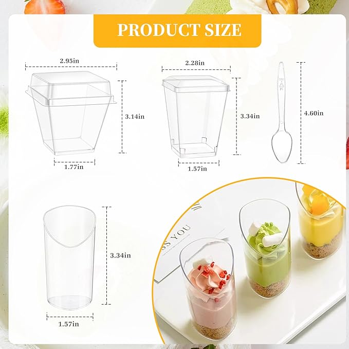 tchrules 400 Packs Dessert Cups with Lids, 5oz Mini Clear Plastic Dessert Cup Parfait Appetizer Cups for Serving Fruit Trifle Mousse Ice Cream and Pudding (300)