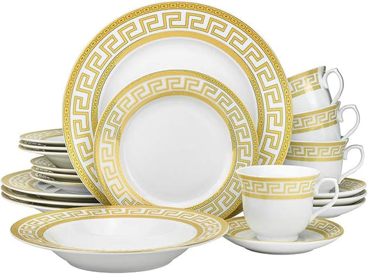 57-pc Banquet Dinnerware Set Gold Greek Key - Luxury Tableware Dining Service for 8