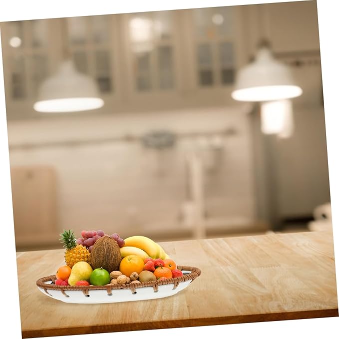 Japanese Style Rattan Serving Plate Ceramic Appetizer Dish Decorative Tray Trays for Kitchen Retro Porcelain