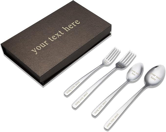 Personalized Flatware Set, Yoption Stainless Steel Customized Engraved Spoon and Fork Kit with Gift Box, Unique Lover Gift (Customized Spoon & Fork, 2)