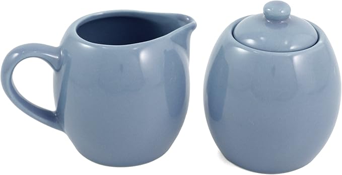 Powder Blue Ceramic Creamer and Sugar Service Set with Lid